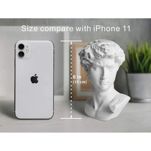 Home Decor White Classic Greek Roman Bust Resin David Statue Head Sculptures  6" - Picture 3 of 6